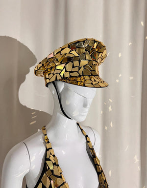 Dance Bodysuit Women's Gold Mirrored Halter Disco Style