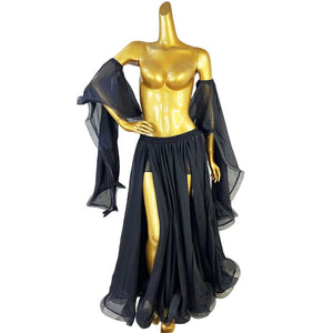 Women's Pink Chiffon Off-Shoulder Bell Sleeve Slit Skirt Belly Dance Costume