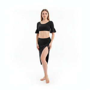 Women's Belly Dance Costume Set 2-Piece Flare Sleeve Top & Asymmetrical Short Skirt For Performance