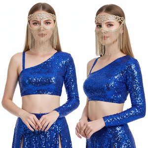 Women's Belly Dance Face Veil With Metal Diamond Chain For Adult Competition Performance