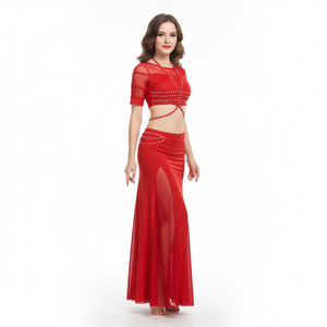 Women Proffesional Bellydance Costume Sexy Short Sleeves Top Long Skirt Exotic Dancewear Suit Girls Oriental Dance Outfit Cloth