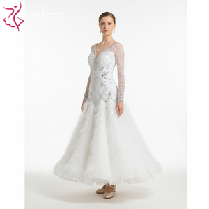 Women's Standard Ballroom Dance Dress In Chiffon With Ostrich Feathers For Competition