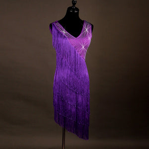 Women's Purple Rhinestone Fringe Latin Dance Dress