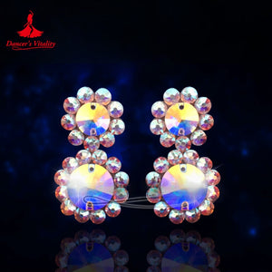 Rhinestone Earrings Women's AB Color Crystal Flower Drop Earrings Ballroom Dance Latin Salsa Competition Jewelry