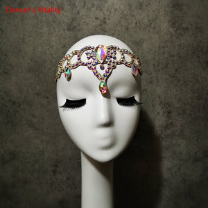 Dance Headpiece Women's Iridescent Rhinestone Forehead Tiara Belly Dance