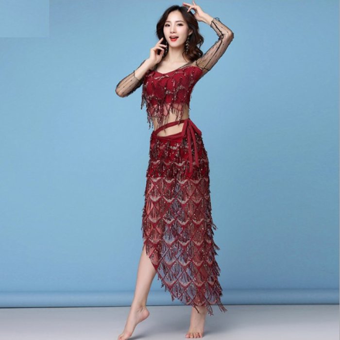 New belly Dance Costumes Outfits Belly Dancing Clothes Fashion Bellydance Performance Clothing Top&Skirt Dancer Trainning Wear HY1188 -2 piece/ set