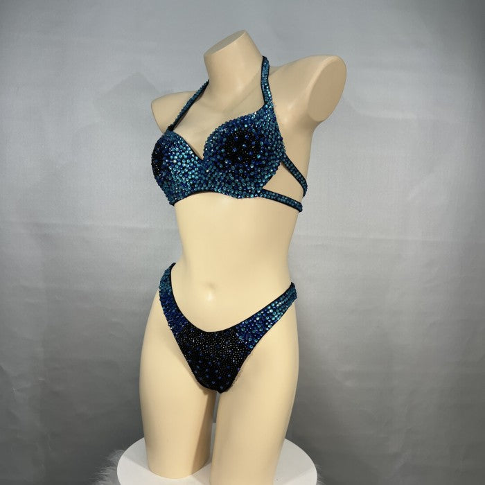 Samba Costumes Free Shipping Hand Made Beaded Dark Blue,silver and red 3 Color Bra and thong