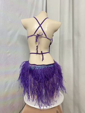 Samba Carnival Handmade Stones Bodysuit With Feather Mini Skirt For EDC Costumes
