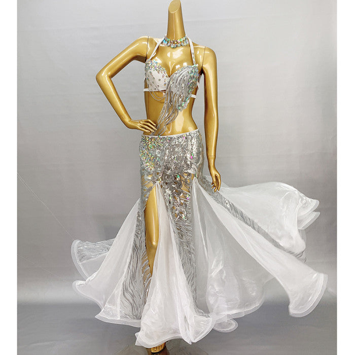 New Adult Women Stage Performance gorgeous Belly Dance Costume Bra Skirt 3Piece Set Handmade Beaded Performance Show Suit outfit  TF1903  (3PCS/SET ）