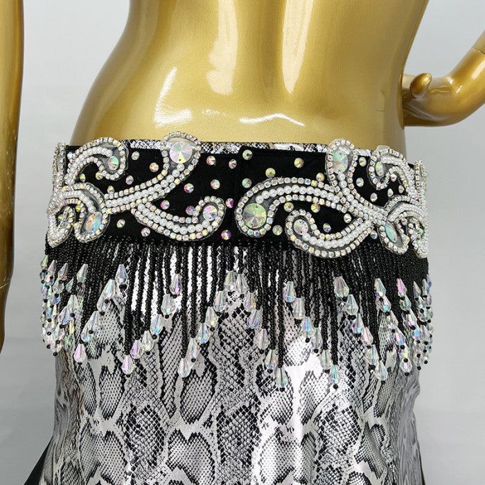 Professional Belly Dance Costumes Women Rhinestone Bra Belt Long Skirt 3pcs Belly Dancing Set Carnival Costume Clothes Outfits TF1909+SK1910 Black