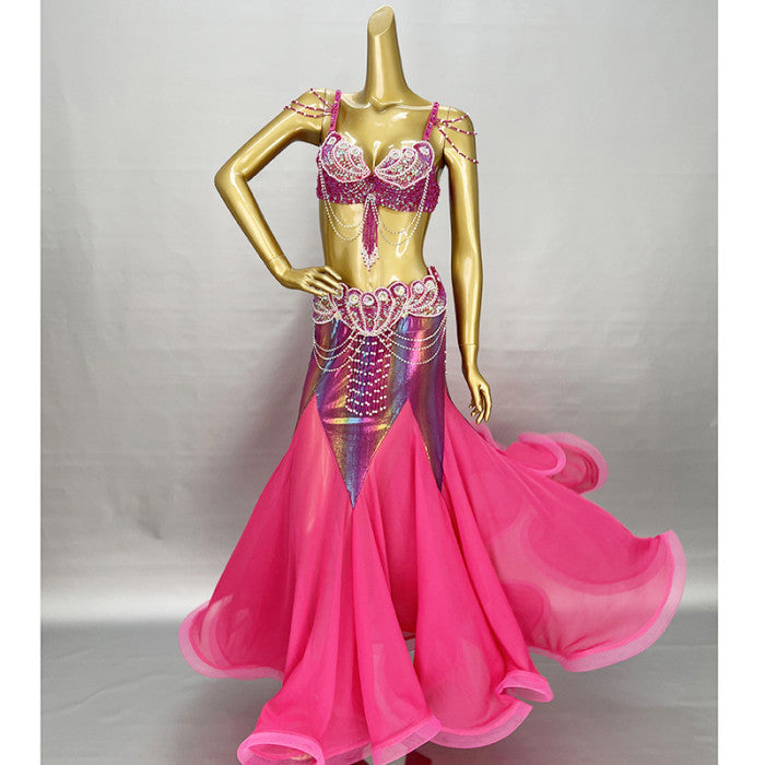 High Quality Handmade Beaded Embroidery Belly Dance Costume Women Stage Performance 3-Piece Dance Set Belly Dancing Wear Outfits TF2152+SK1909