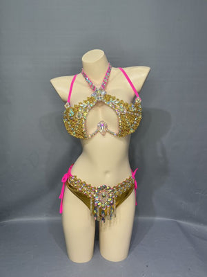 New Stage Show Costumes Sexy Samba Carnival Belly Dance Costume Suit For Women Wire Bra Belt Set Party Rave Dancer Wear Outfit