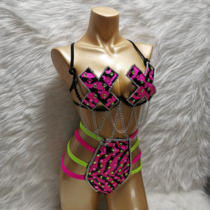 Samba Carnival Wire Bra And Panty Sequins And Stones Handmade 2 piece CB031