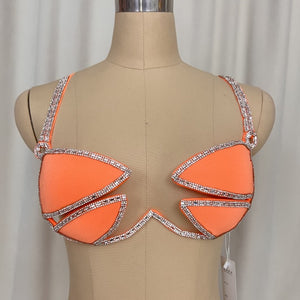New Style Samba Carnival Rave Festival Party Wire Bra Rainbow Stone Orange Color
