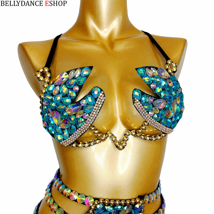 Samba Carnival Wire Bra And Panty Rainbow Stone Free Shipping Black and royal blue color BP036