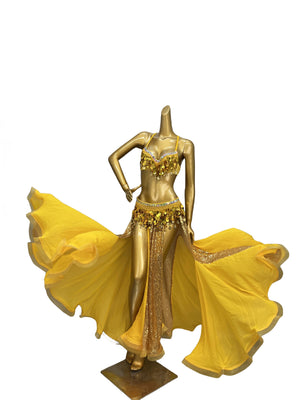 Party Club Samba Bra Belt and Panty With Skirt Gold Color Rave Costumes C030+SK1911