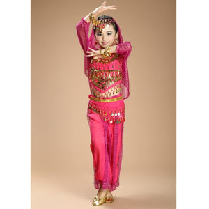 New Children Belly Dance Costumes kids belly dance 4pcs(top+pants+waist chain+veil) indian \girls belly dance costume 3307