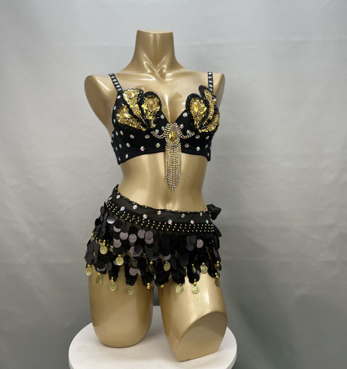 Samba Belly Dance Costume Hand Beaded  Bra and Hip Scarf Belt 2PCS/SET BB010+HS902