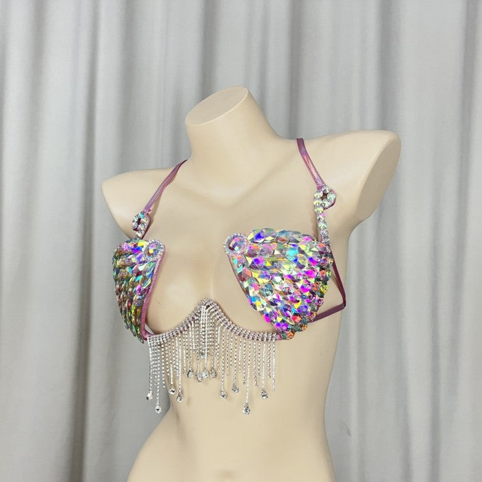 New Style Samba Carnival Handmade Wire Bra With Silver AB sTONES For Performance Costumes