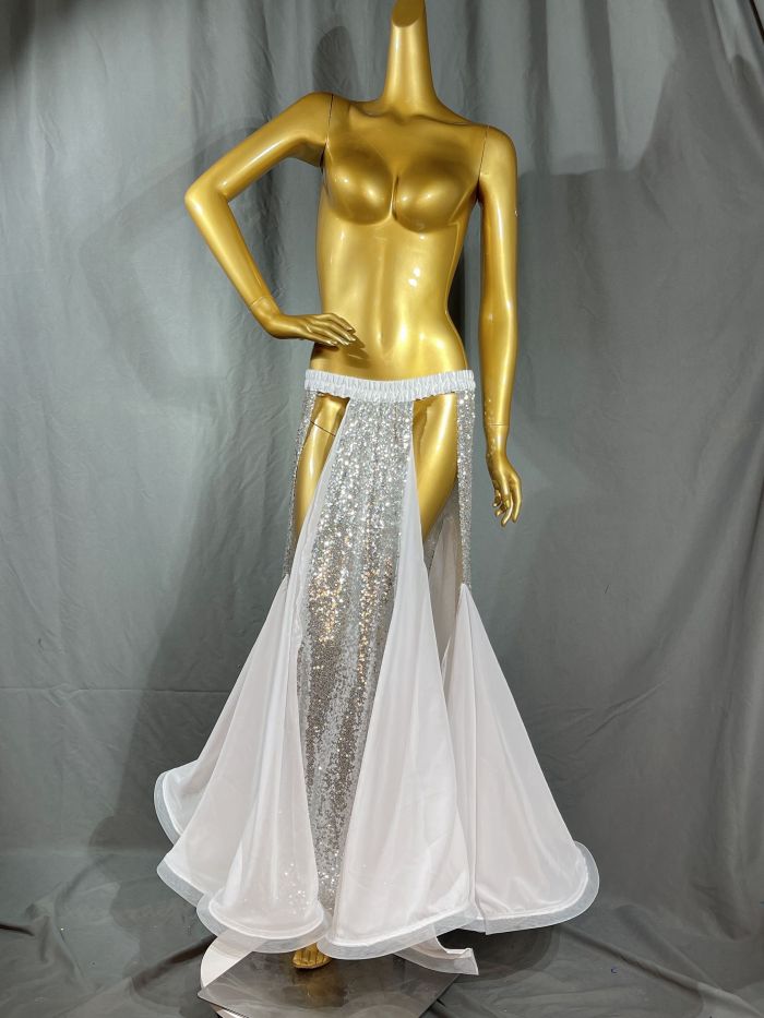New Design Sequin Bellydancing Slit Long Skirts Sexy Belly Dance Dress Women Costume Training Dress Stage Performance Clothes
