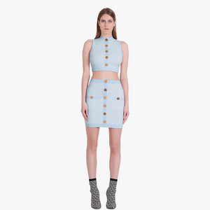 Women's Plaid Jacquard Mini Skirt and Sleeveless Crop Top Set