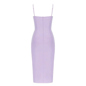 Lavender and Silver Mesh Panel Bodycon Dress with Thigh-High Slit