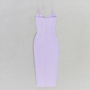 Lavender and Silver Mesh Panel Bodycon Dress with Thigh-High Slit