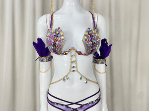 Samba Carnival Handmade Wire Bra And Bottom With Feather Headpiece And Arm,Leg Piece For Halloween Festival