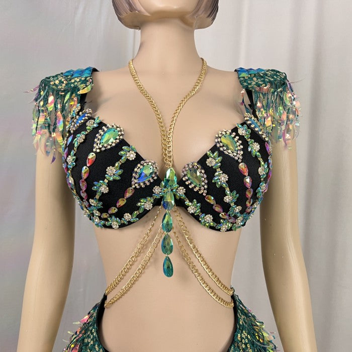 New Style Samba Carnival  Halloween Handmade Costumes Bra Belt And Panty 3 Piece For Performance C059