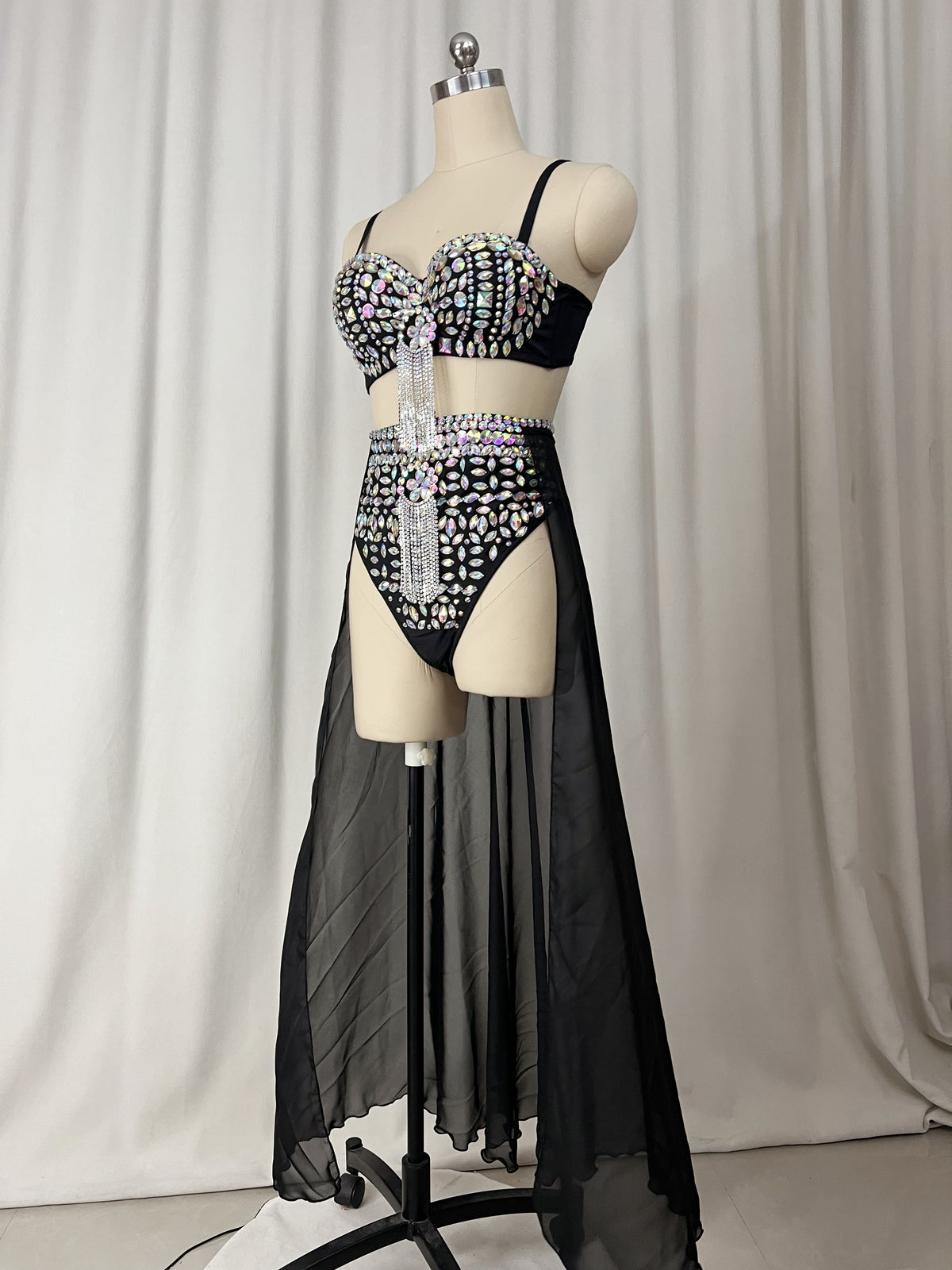 Samba Carnival Performance Set Handmade Rainbow stones Costumes Bra,High Waist Bottom With Skirt