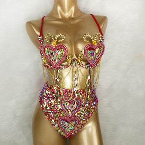 Samba Carnival Belly Wire Bra Hip scarf  and Panty Hand Beads Passista Pageant Cabaret Broadway Theater Mardi Gras,Vegas Showgirls CB1721-3