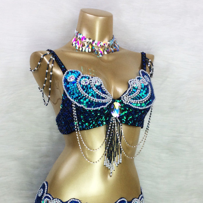 Sexy Women Beaded Sequins Belly Dance Costumes Bra Professional Belly Dancer Outfits Stage & Dance Carnival Tops BRA In USA Size  Bra2152