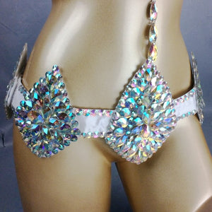 Samba Carnival Bra Belt Rainbow Stone bra and belt Handmade wire bra C011-2 free shipping