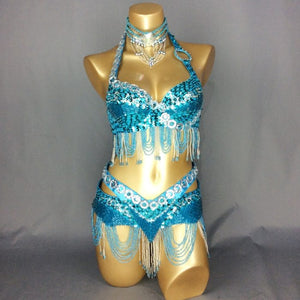 Hot design handmade beaded belly dance costume wear Bar+Belt 2piece/ set ,7 color ladies belly dance costumes women dancing wear TF250