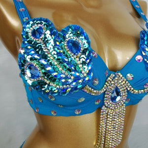 Samba Belly Dance Costume Hand Beaded  Bra and Hip Scarf Belt 2PCS/SET BB010+HS902
