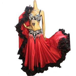 Hot Sale New Women's belly dance costume Set Sexy belly dancing clothes professional bellydance Carnival Bra Belt Skirt 4Pcs set TF1618 + SK39