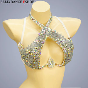 Samba Carnival Rave Festival Party Wire Bra Rainbow Stone