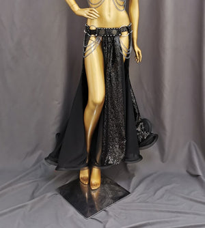New Design Sequin Bellydancing Slit Long Skirts Sexy Belly Dance Dress Women Costume Training Dress Stage Performance Clothes
