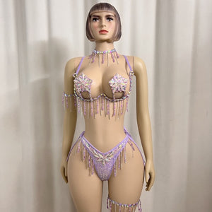New Handmade Top Quality Samba Rio Carnival Wire Bra+Panty With Stone Sexy Belly Dancing Costume