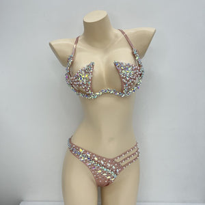 Samba Carnival Belly Wire Bra  and Panty Hand Beads Passista Pageant Cabaret Broadway Theater Mardi Gras,Vegas Showgirls C054