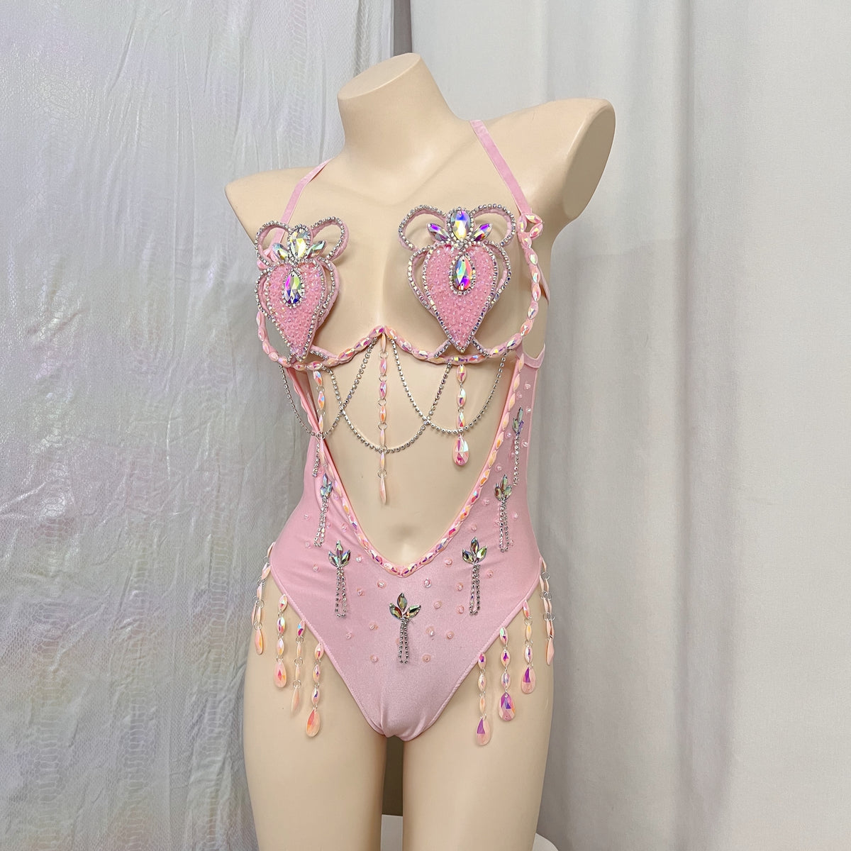 New Style Handmade Monokini Bodysuit Wire Bra With Thong Pink Color For Samba Carnival