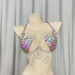 New Style Samba Carnival Handmade Wire Bra With Silver AB sTONES For Performance Costumes