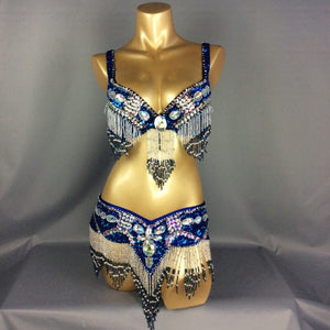 Free Shipping Hand Beaded Belly Dance Samba Costumes Gold Color Bra and Belt 2pcs TF1618