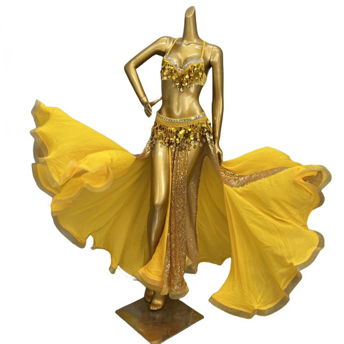 Party Club Samba Bra Belt and Panty With Skirt Gold Color Rave Costumes C030+SK1911