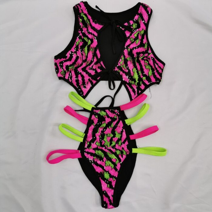 Mix Sequin Embroidery Glitter Embellished Bikini Swimsuit Set Women 20 EDC Dress Rave Cosplay Costumes Carnival Party Costumes 2020-2