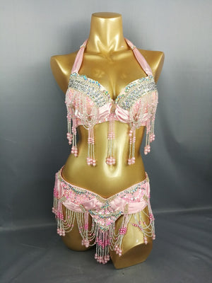 hot selling belly dancing performance costumes,handmade beading set bra&belt set TF1356