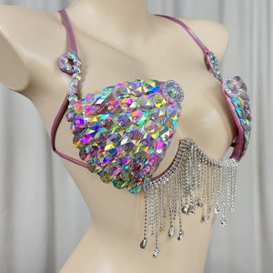 New Style Samba Carnival Handmade Wire Bra With Silver AB sTONES For Performance Costumes