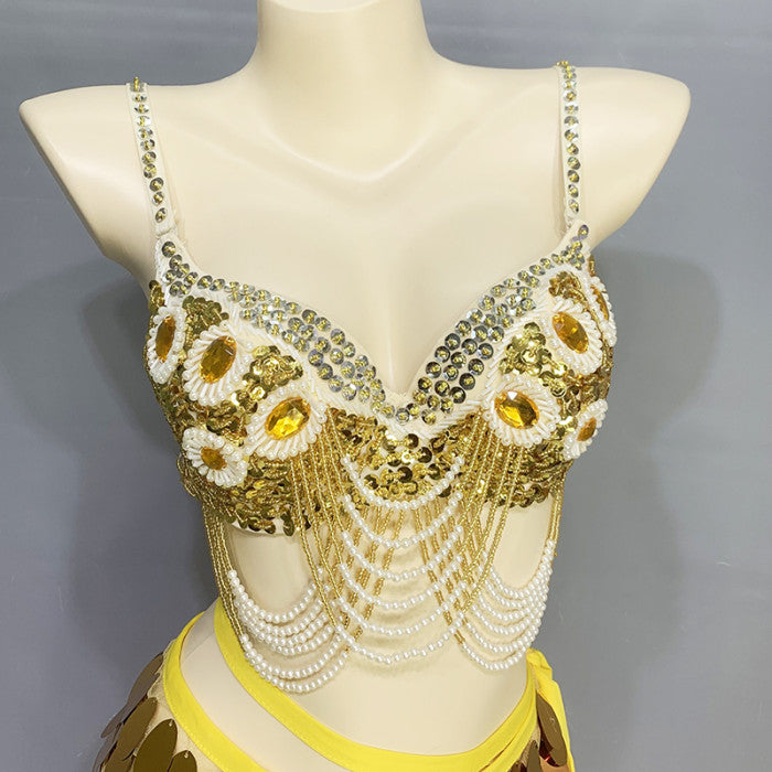 Oriental Belly Dance Costumes Sequin Tassel Belly Dancing Bra Hip Wrap Panty 3pcs Set Stage Professional Outfits Carnival Suit N21015