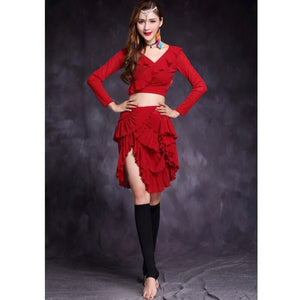 New belly dance costume Crop. Top+Long Skirt 2pc/set Suit for womens Performance suit Belly dance wear Training Clothing HY1157