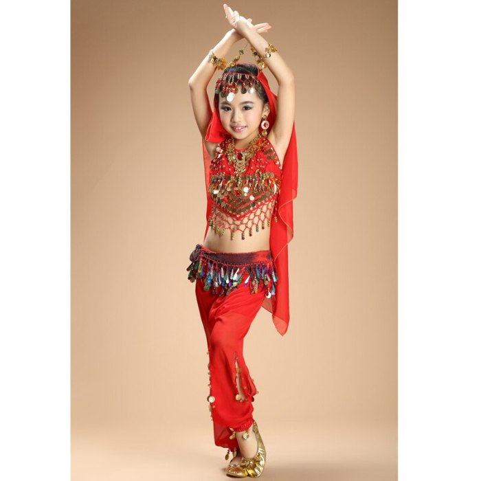 Hot sale kids belly dance 4pcs(top+pants+waist chain+veil) indian clothes rose/red/yellow girls belly dance costume 3306
